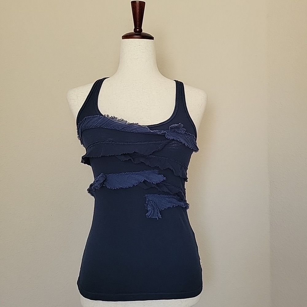 Vintage Womens Hollister Tank Top Size XS Y2K Navy Blue Ruffles Preppy Prep